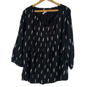 Sonoma Blouse Top Size XXL 2X Black Print Peasant Boho Whimsigoth Vamp Feather